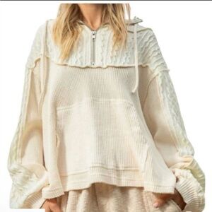 POL Hailey Oversized Hoodie Sweatshirt Waffle Small Women’s Peach Pink Cream S